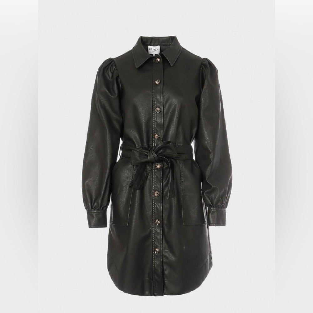 Frnch | Acy Dress trench coat black faux leather vegan sz small